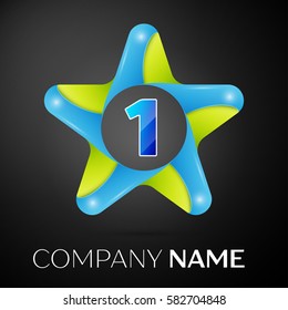 Number one vector logo symbol in the colorful star on black background. Vector template for your design