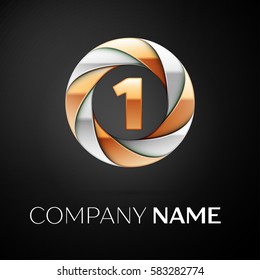 Number one vector logo symbol in the colorful circle on black background. Vector template for your design