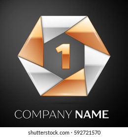 Number one vector logo symbol in the colorful hexagon on black background. Vector template for your design