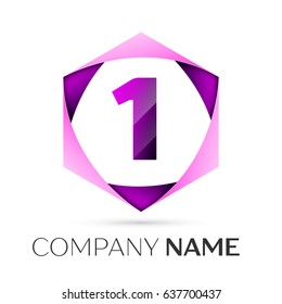 Number one vector logo symbol in the colorful hexagonal on grey background. Vector template for your design