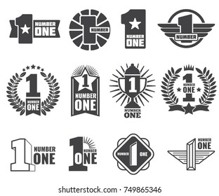 Number one vector logos set. Number 1 label, first logotype banner illustration