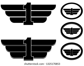 Number one with wings as crest or badge vector