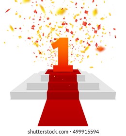 Number One Winner on Podium. Stage Podium for Award Ceremony. Vector illustration.