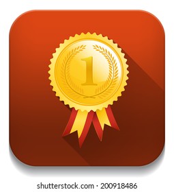 Number One winner ribbon With long shadow over app button