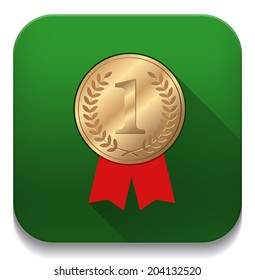 Number One winner ribbon With long shadow over app button