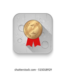 Number One winner ribbon With long shadow over app button