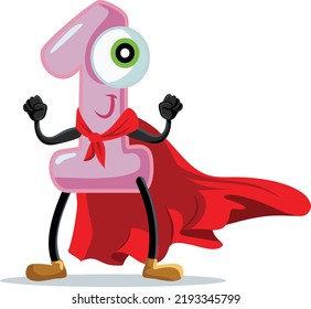 

Number One Winner Superhero Mascot Vector Cartoon Illustration. Super contestant winning first place being unbeatable 
