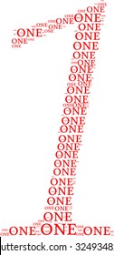 Number one word cloud on a white background. Shaped like the number one.
