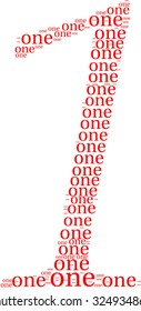 Number one word cloud on a white background. Shaped like the number one.