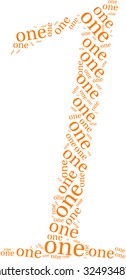 Number one word cloud on a white background. Shaped like the number one.