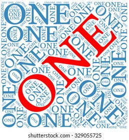 Number one word cloud on a white background. Shaped like the number one.