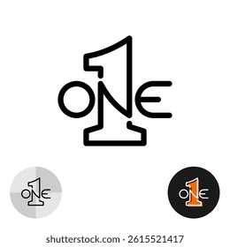 Number one word logo with digit one at the middle and letters O and E. Editable stroke.
