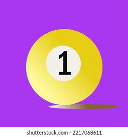 Nummer eins gelber Billardball, Vektorvioletter Hintergrund.eps