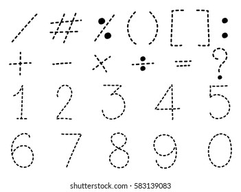Number one to zero and math signs illustration