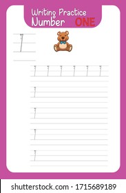 Number one.Trace and write. Handwriting practice. Learning numbers for kids. Education developing worksheet. Activity page. Game for toddlers and preschoolers.
