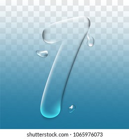 number one.vector letter 1 realistic water droplets on blue transparent background.vector.illustration