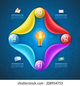 Number options with bulb template 3D style. Vector illustration clip art. Use for business concept and report presentation. For printing or web site element. for workflow, diagram, number options, 