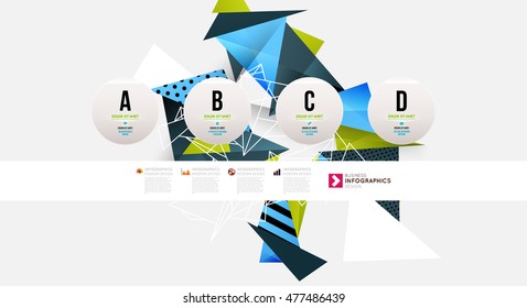 Number options and steps, geometric triangles pattern for business presentations, application cover and web site design. Vector illustration.