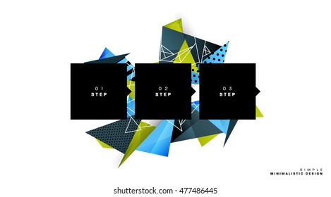 Number options and steps, geometric triangles pattern for business presentations, application cover and web site design. Vector illustration.