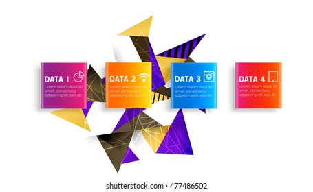 Number options and steps, geometric triangles pattern for business presentations, application cover and web site design. Vector illustration.