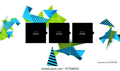 Number options and steps, geometric triangles pattern for business presentations, application cover and web site design. Vector illustration.