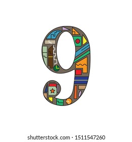 the number with ornaments art and shapes