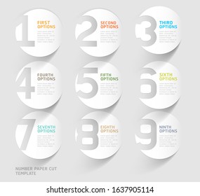 Number paper cut template. Vector illustrations.