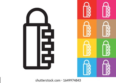 Number Password Lock. Line Icon With Different Color Background.