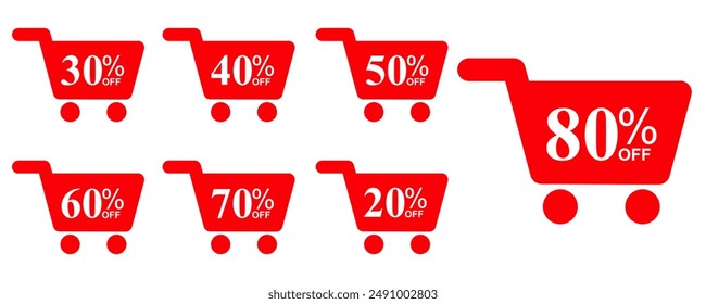 Number and percent signs discount shopping cart trolley style design for store shop or online shopping. design for advertising marketing, leaflets and flyers promotion, percent Label tags coupon