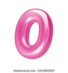 Number pink 0. Foil and chrome balloon number zero in 3d style. Realistic design elements isolated on white background. Vector illustration