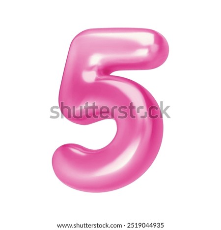 Number pink 5. Foil and chrome balloon number five in 3d style. Realistic design elements isolated on white background. Vector illustration