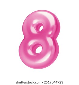 Number pink 8. Foil and chrome balloon number eight in 3d style. Realistic design elements isolated on white background. Vector illustration