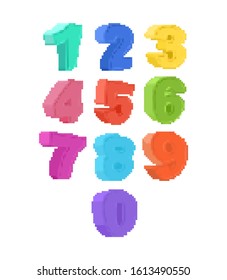 number pixel art set. cartoon font. 8 bit numeral Children alphabet. Pixelate vector illustration