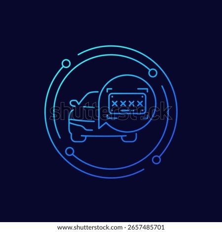 number plate icon with a car, linear design