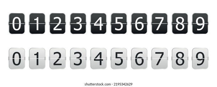 Number Plates, Clock Counter, Timer Flip Countdown, Time Remaining Countdown - Vector Illustrations Set Isolated On White Background
