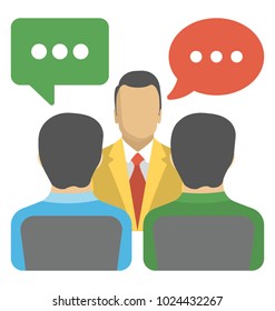 A number of professional people with chat bubbles, meeting flat icon