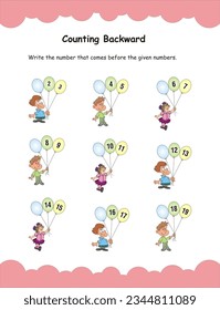 Number puzzle for kids, Number one less and one more. Greater, less or equal to game. Worksheet for preschool kids, mathematics, Missing number. Counting backward. Counting learning concept.