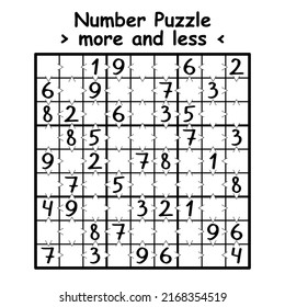 Number puzzle more and less for kids and adults vector illustration