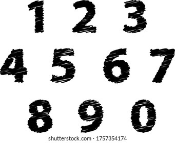 Number scribble vector set. Number hand drawn vector illustration.