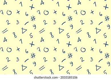 Number seamless pattern. Abstract math background for school or univerity.