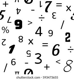 Number seamless pattern background - different numbers and mathematical signs in random pattern. Seamless abstract vector pattern.
