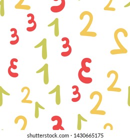 Number seamless pattern color hand font number set one two three. 