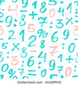 Number seamless pattern. Hand drawn number background. Vector illustration.