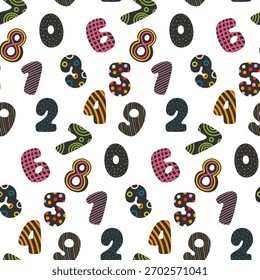 Number seamless pattern. Math pattern. Kids patterned number background, wrapping paper, fabric, textile, wallpaper