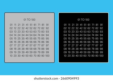 Number Sequence Chart from 1 to 100 Vector Illustration.