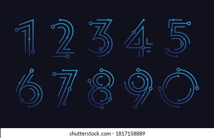 Number set / 1 2 3 4 5 6 7 8 9 0 , technological flat design for your unique elements design ; logo, corporate identity, application, creative poster & more 