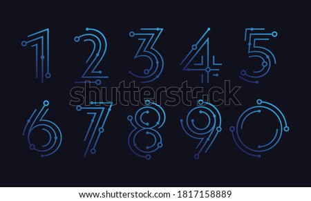 Number set / 1 2 3 4 5 6 7 8 9 0 , technological flat design for your unique elements design ; logo, corporate identity, application, creative poster & more 