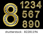 Number set, from 1 to 9, golden with diamonds, vector illustration