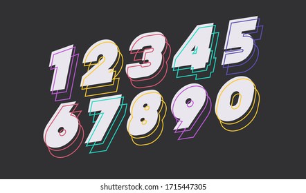 Serie 3d de tipografía moderna y audaz para juego, afiche, cumpleaños, decoración, animación, pantalones, carreras, juego, promoción, banner de venta, impresión en tela. Fuente fresca. vector 10 pasos