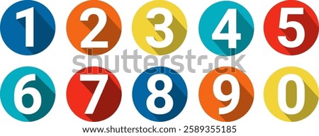 Number set colorful 3d style modern typography with shadow. Number from 1 to 0 Vector illustration